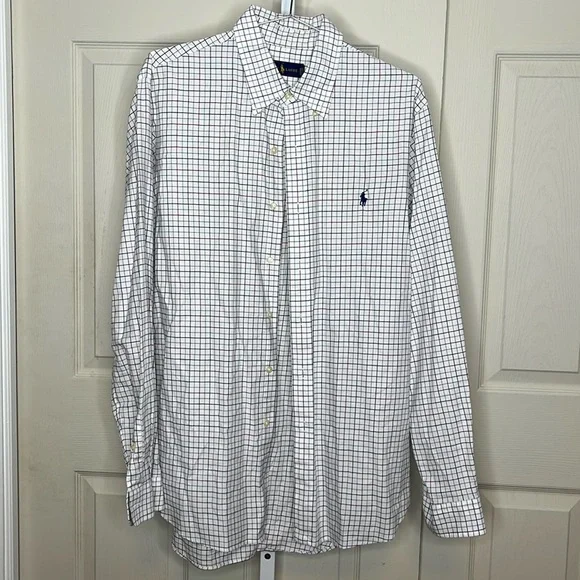 Ralph Lauren Golf Shirt Mens Size large Plaid Tilden Long Sleeve Button Down - Picture 2 of 10